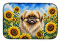 Pekingese in Sunflowers Dish Drying Mat Absorbent Dish Drying Mat Pad for Kitchen Counter Dish Drainer Mat for Countertop, 14 x 21", Multicolor