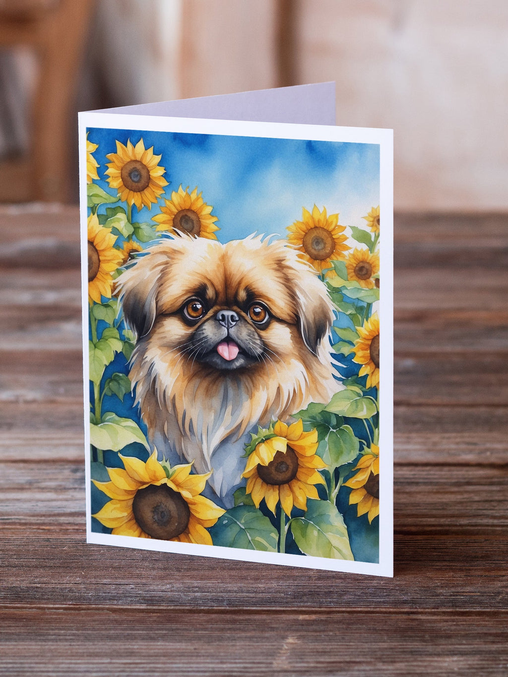 Pekingese in Sunflowers Greeting Cards Pack of 8 Blank Cards with Envelopes Whimsical A7 Size 5x7