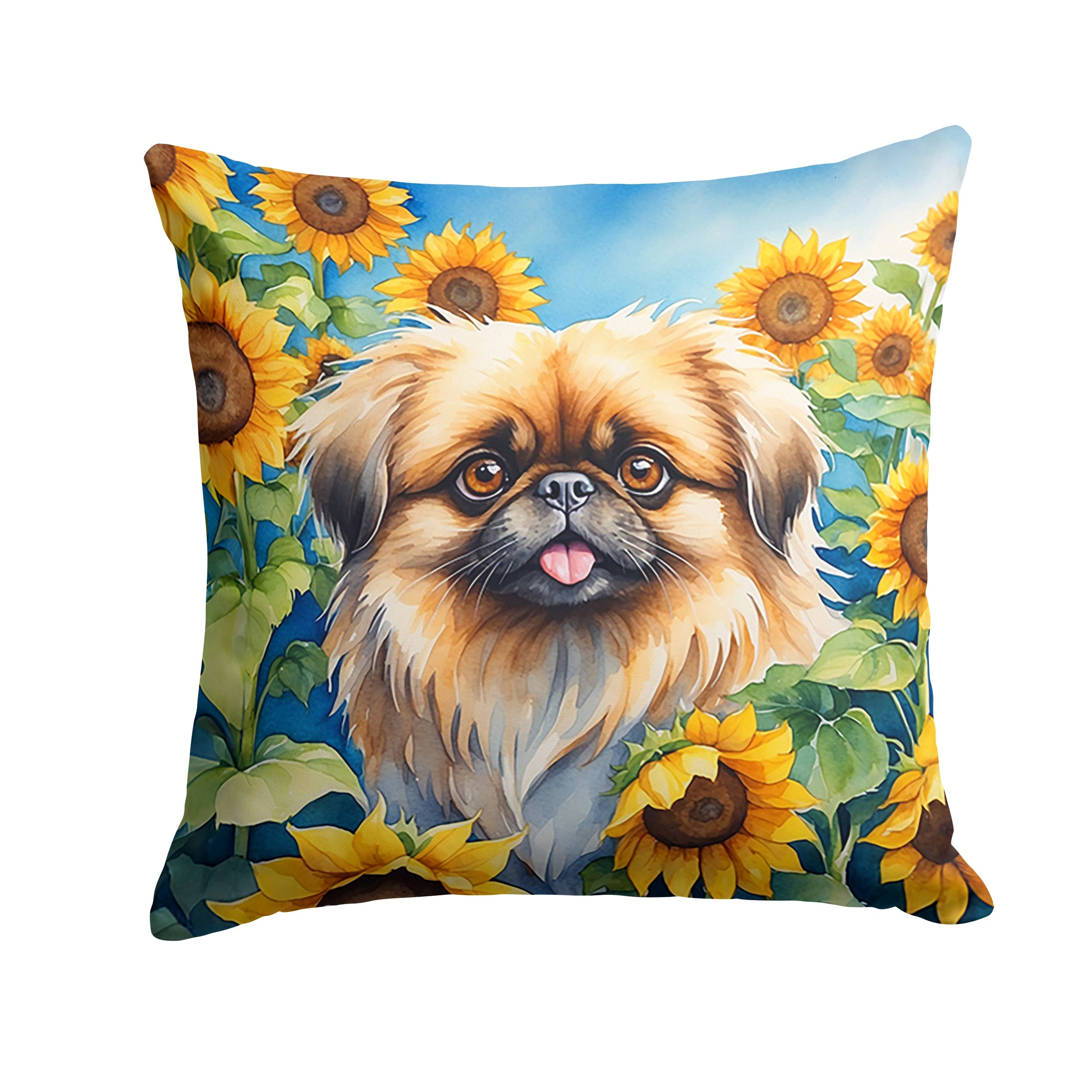 Pekingese in Sunflowers Decorative Throw Pillow 18x18 Indoor Outdoor Accent Cushion, Fabric Cover with Insert for Sofa, Bed, Porch & Living Room