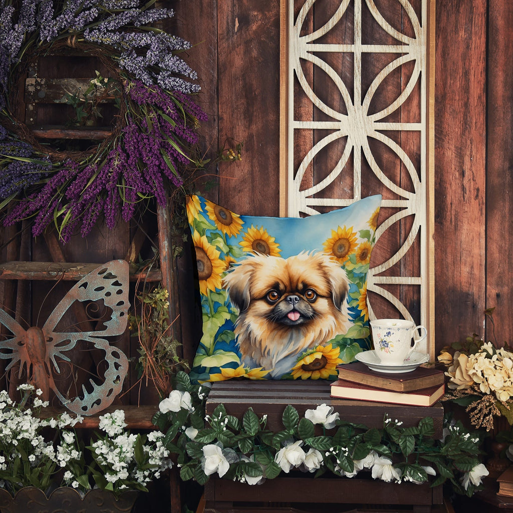 Pekingese in Sunflowers Decorative Throw Pillow 18x18 Indoor Outdoor Accent Cushion, Fabric Cover with Insert for Sofa, Bed, Porch & Living Room