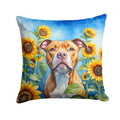 Pit Bull Terrier in Sunflowers Decorative Throw Pillow 18x18 Indoor Outdoor Accent Cushion, Fabric Cover with Insert for Sofa, Bed, Porch & Living Room