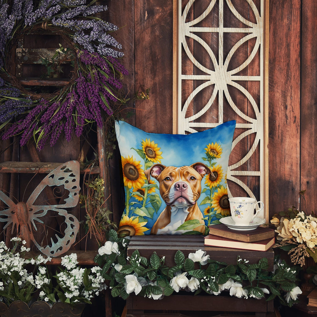 Pit Bull Terrier in Sunflowers Decorative Throw Pillow 18x18 Indoor Outdoor Accent Cushion, Fabric Cover with Insert for Sofa, Bed, Porch & Living Room