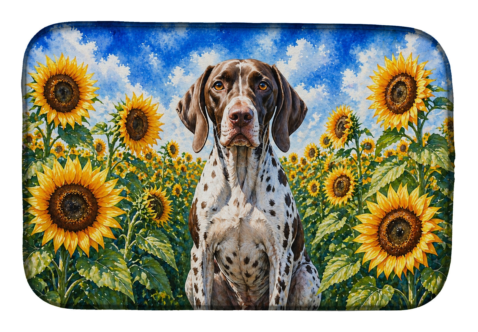 Pointer in Sunflowers Dish Drying Mat Absorbent Dish Drying Mat Pad for Kitchen Counter Dish Drainer Mat for Countertop, 14 x 21", Multicolor
