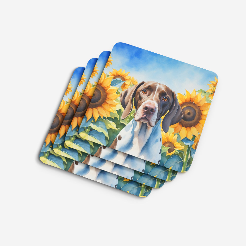 Pointer in Sunflowers Foam Coasters Set of 4 Cup Coasters for Indoor Outdoor, Tabletop Protection, Anti Slip, Mouse pad Material