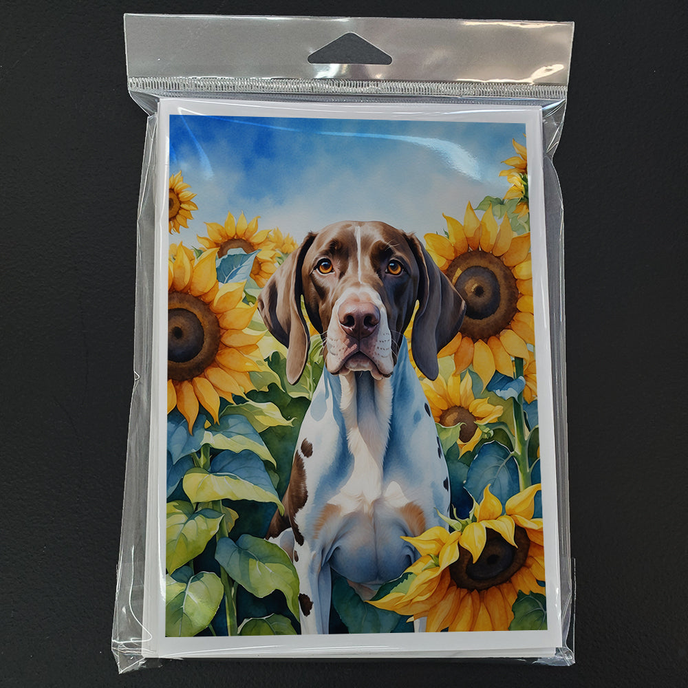 Pointer in Sunflowers Greeting Cards Pack of 8 Blank Cards with Envelopes Whimsical A7 Size 5x7