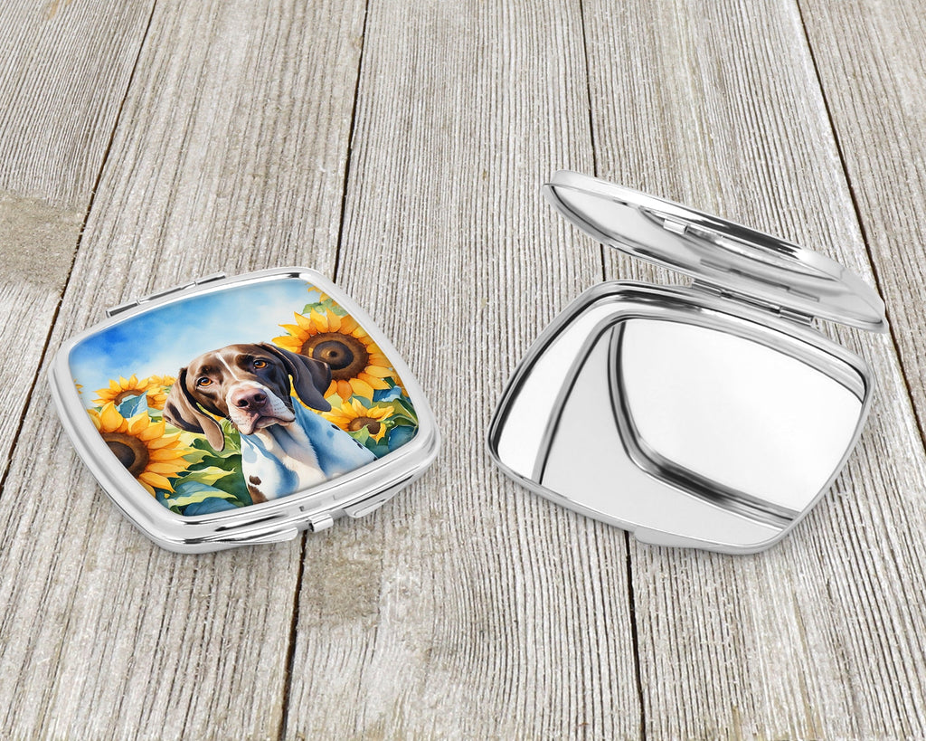 Pointer in Sunflowers Compact Mirror Decorative Travel Makeup Mirror for Women Girls Gifts Pocket Makeup Mirror Folding Handheld