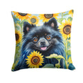 Pomeranian in Sunflowers Decorative Throw Pillow 14x14 Indoor Outdoor Accent Cushion, Fabric Cover with Insert for Sofa, Bed, Porch & Living Room