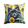 Pomeranian in Sunflowers Decorative Throw Pillow 18x18 Indoor Outdoor Accent Cushion, Fabric Cover with Insert for Sofa, Bed, Porch & Living Room