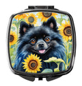 Pomeranian in Sunflowers Compact Mirror Decorative Travel Makeup Mirror for Women Girls Gifts Pocket Makeup Mirror Folding Handheld