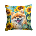 Pomeranian in Sunflowers Decorative Throw Pillow 18x18 Indoor Outdoor Accent Cushion, Fabric Cover with Insert for Sofa, Bed, Porch & Living Room