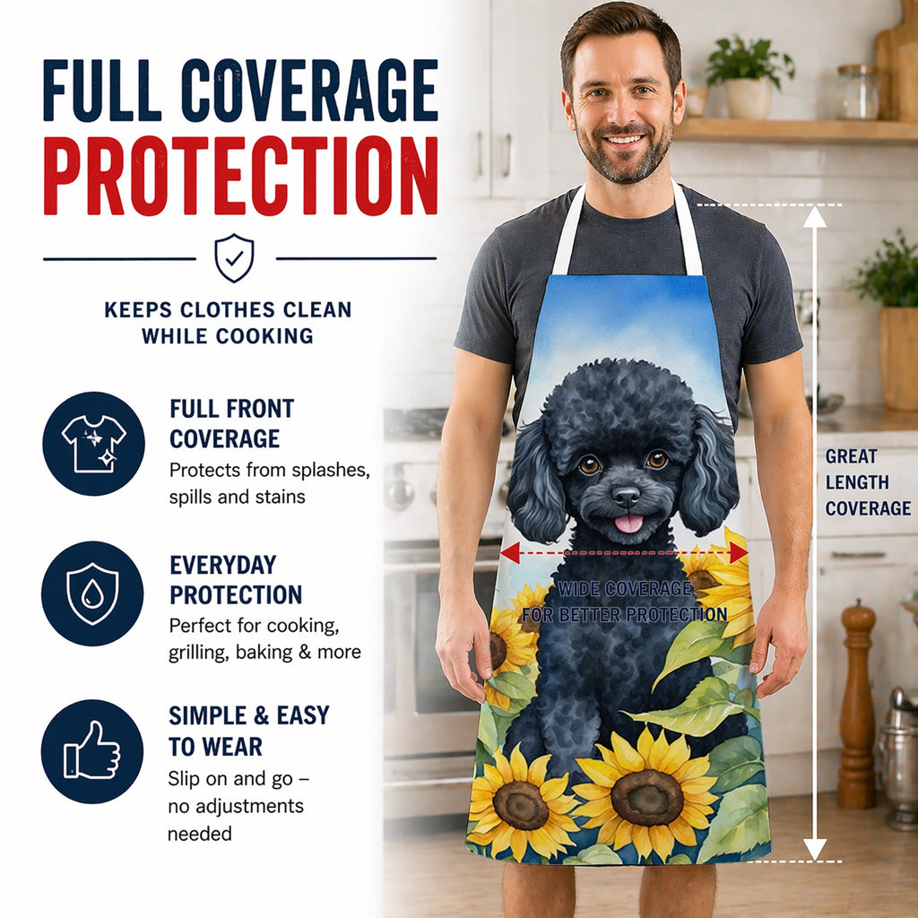 Black Poodle in Sunflowers Apron Cooking Kitchen Server Baking Crafts Gardening for Adult Women Men, Unisex, Large, Multicolor