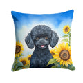 Black Poodle in Sunflowers Decorative Throw Pillow 18x18 Indoor Outdoor Accent Cushion, Fabric Cover with Insert for Sofa, Bed, Porch & Living Room