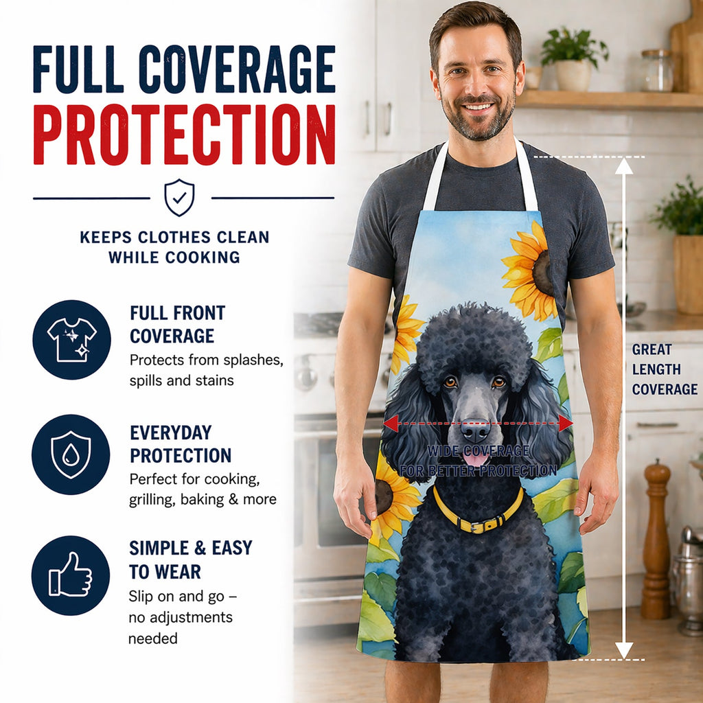 Black Poodle in Sunflowers Apron Cooking Kitchen Server Baking Crafts Gardening for Adult Women Men, Unisex, Large, Multicolor