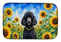 Black Poodle in Sunflowers Dish Drying Mat Absorbent Dish Drying Mat Pad for Kitchen Counter Dish Drainer Mat for Countertop, 14 x 21", Multicolor