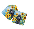 Black Poodle in Sunflowers Foam Coasters Set of 4 Cup Coasters for Indoor Outdoor, Tabletop Protection, Anti Slip, Mouse pad Material