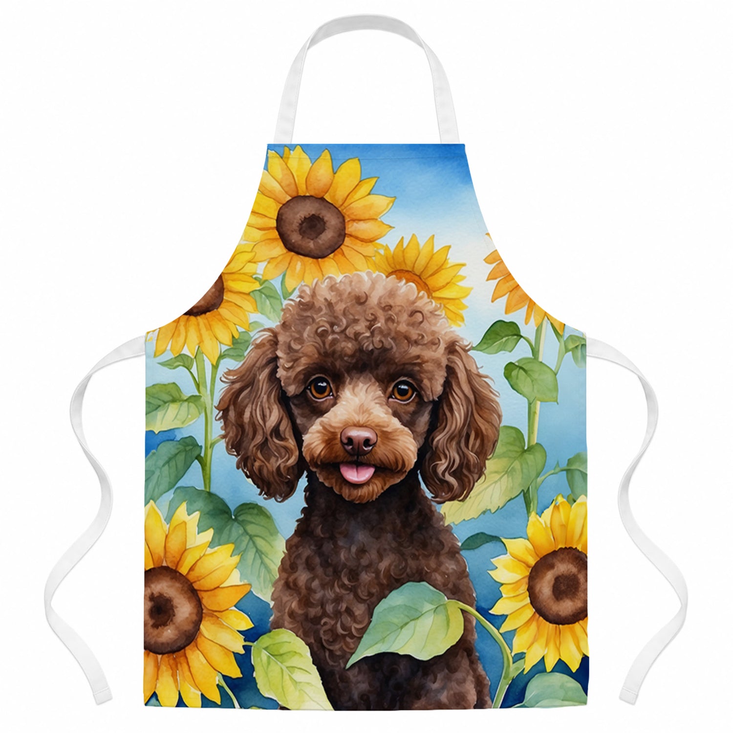 Chocolate Poodle in Sunflowers Apron Cooking Kitchen Server Baking Crafts Gardening for Adult Women Men, Unisex, Large, Multicolor