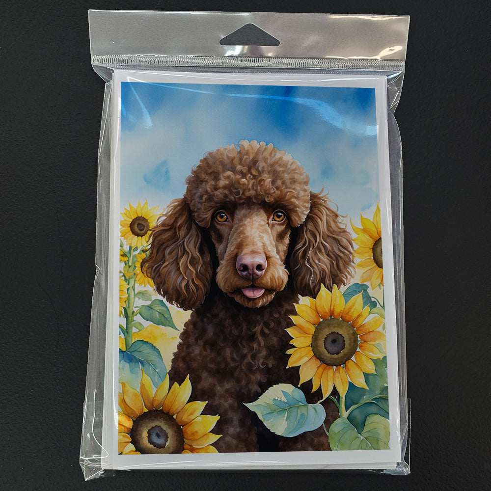 Chocolate Poodle in Sunflowers Greeting Cards Pack of 8 Blank Cards with Envelopes Whimsical A7 Size 5x7