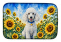 White Poodle in Sunflowers Dish Drying Mat Absorbent Dish Drying Mat Pad for Kitchen Counter Dish Drainer Mat for Countertop, 14 x 21", Multicolor
