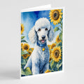 White Poodle in Sunflowers Greeting Cards Pack of 8 Blank Cards with Envelopes Whimsical A7 Size 5x7