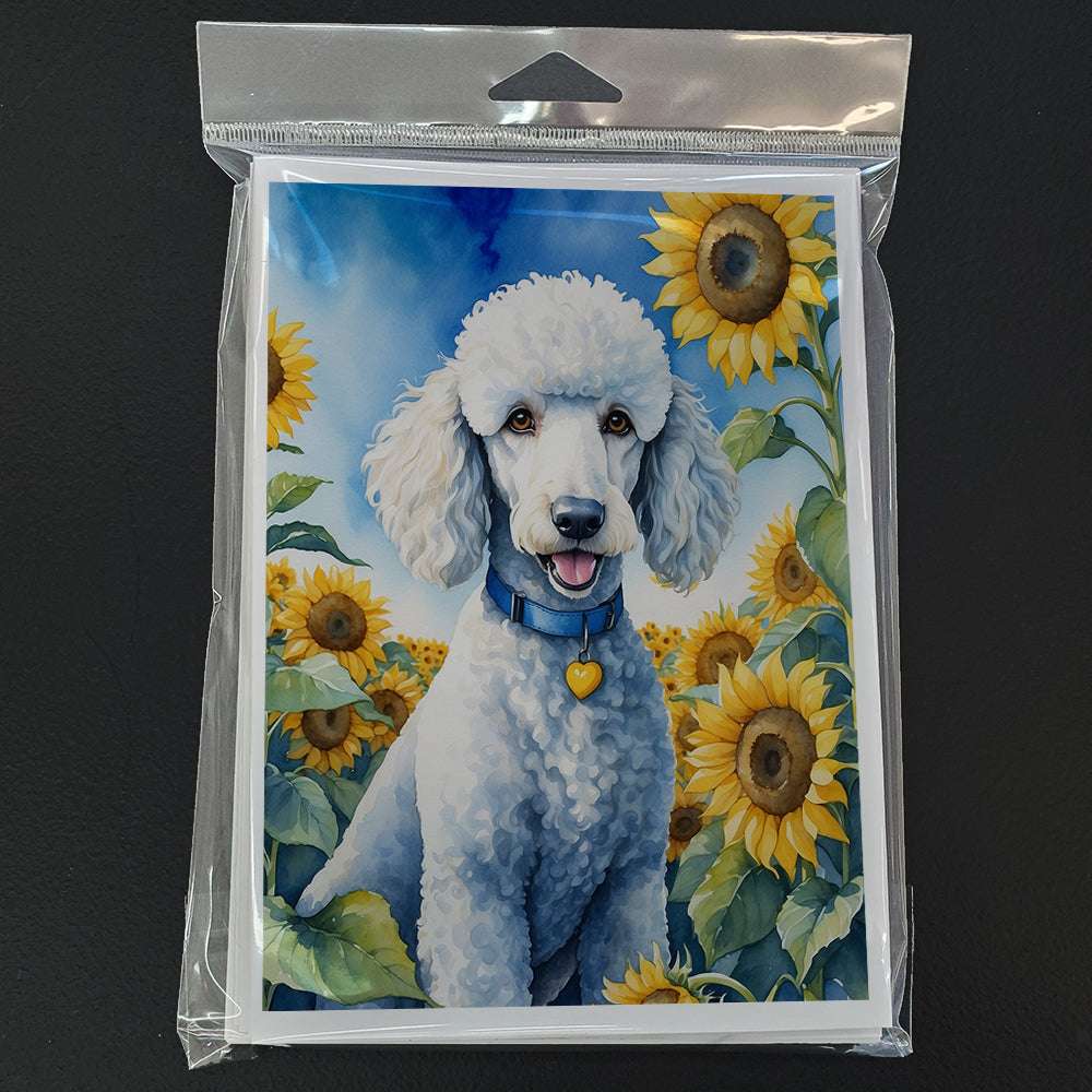 White Poodle in Sunflowers Greeting Cards Pack of 8 Blank Cards with Envelopes Whimsical A7 Size 5x7