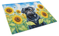 Pug in Sunflowers Cutting Board Tempered Glass Kitchen Cutting Surface, Heat Resistant Chopping Board with Non-Slip Feet, Decorative Food Prep & Serving