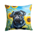 Pug in Sunflowers Decorative Throw Pillow 18x18 Indoor Outdoor Accent Cushion, Fabric Cover with Insert for Sofa, Bed, Porch & Living Room