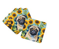 Pug in Sunflowers Foam Coasters Set of 4 Cup Coasters for Indoor Outdoor, Tabletop Protection, Anti Slip, Mouse pad Material