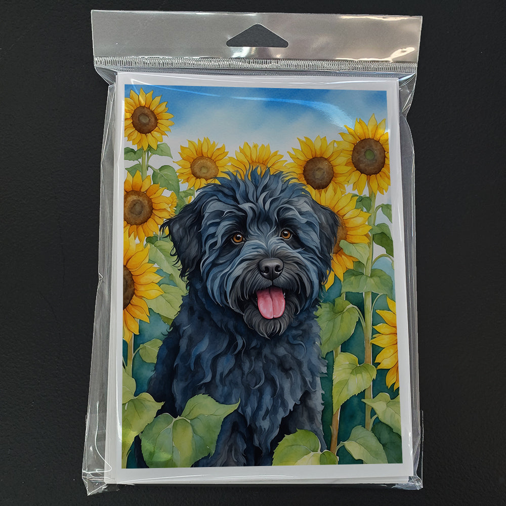 Puli in Sunflowers Greeting Cards Pack of 8 Blank Cards with Envelopes Whimsical A7 Size 5x7