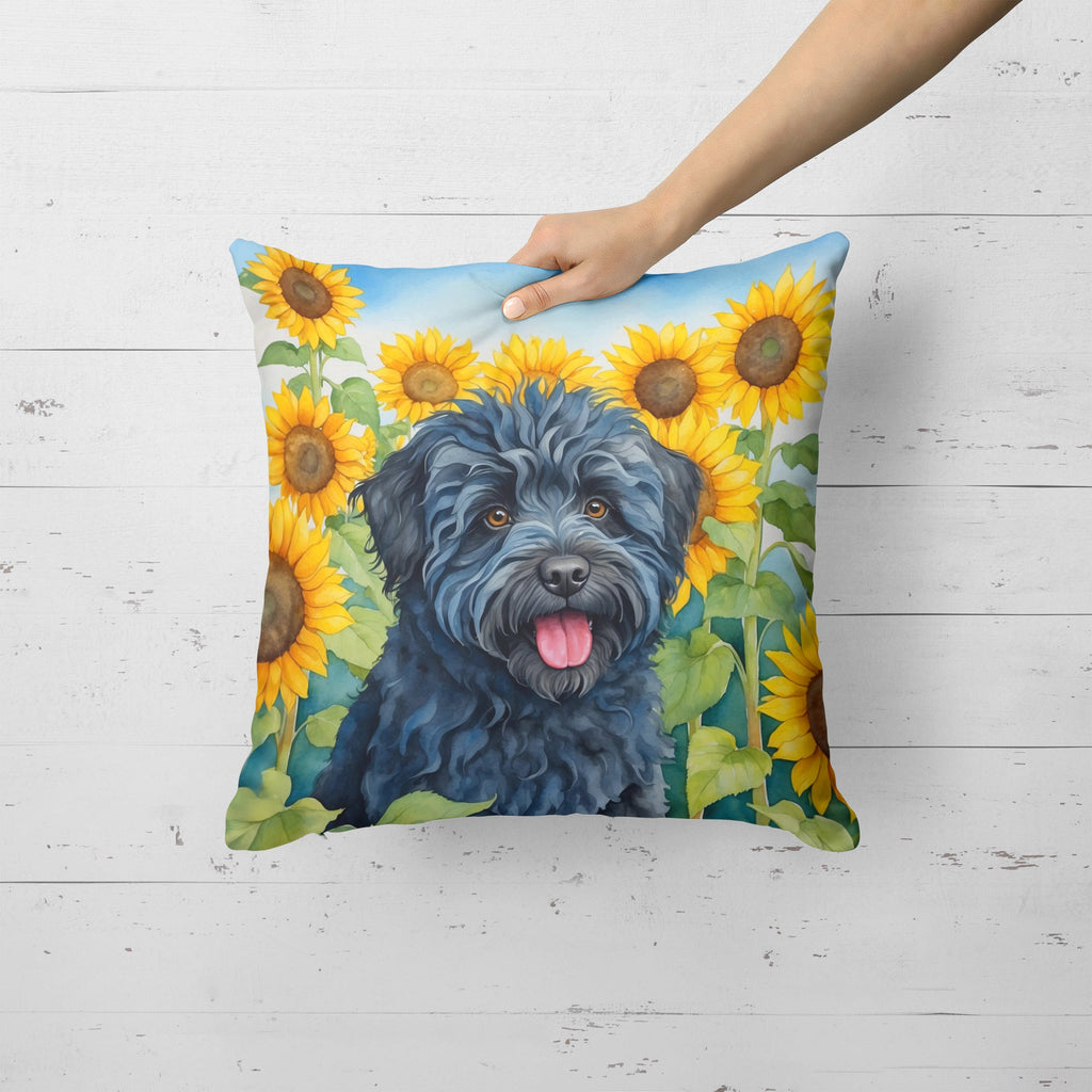 Puli in Sunflowers Decorative Throw Pillow 18x18 Indoor Outdoor Accent Cushion, Fabric Cover with Insert for Sofa, Bed, Porch & Living Room