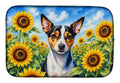 Rat Terrier in Sunflowers Dish Drying Mat Absorbent Dish Drying Mat Pad for Kitchen Counter Dish Drainer Mat for Countertop, 14 x 21", Multicolor