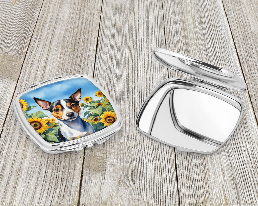Rat Terrier in Sunflowers Compact Mirror Decorative Travel Makeup Mirror for Women Girls Gifts Pocket Makeup Mirror Folding Handheld