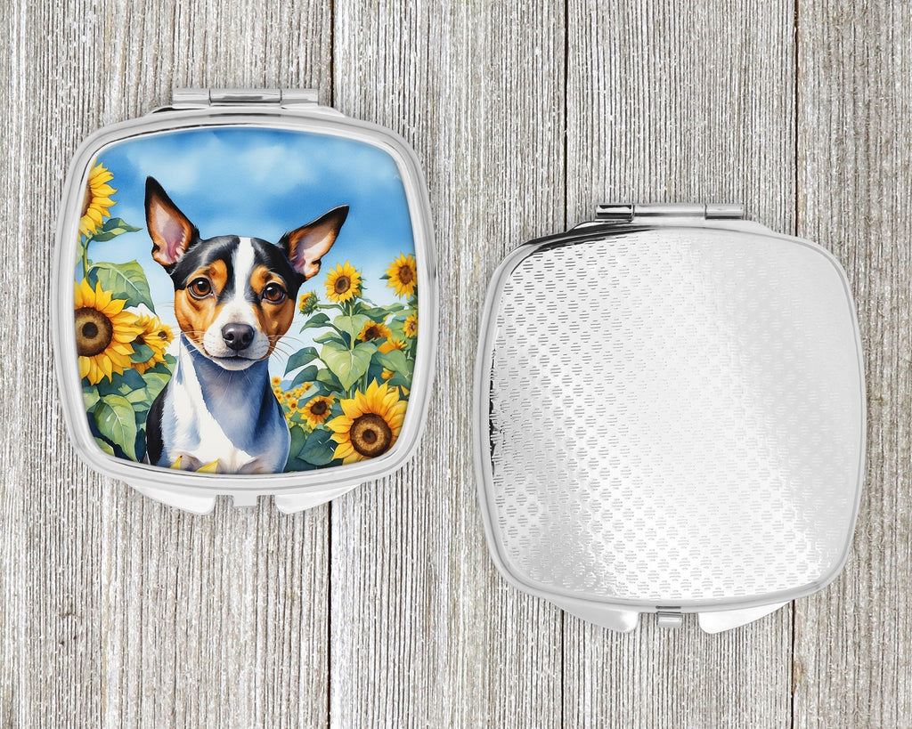 Rat Terrier in Sunflowers Compact Mirror Decorative Travel Makeup Mirror for Women Girls Gifts Pocket Makeup Mirror Folding Handheld