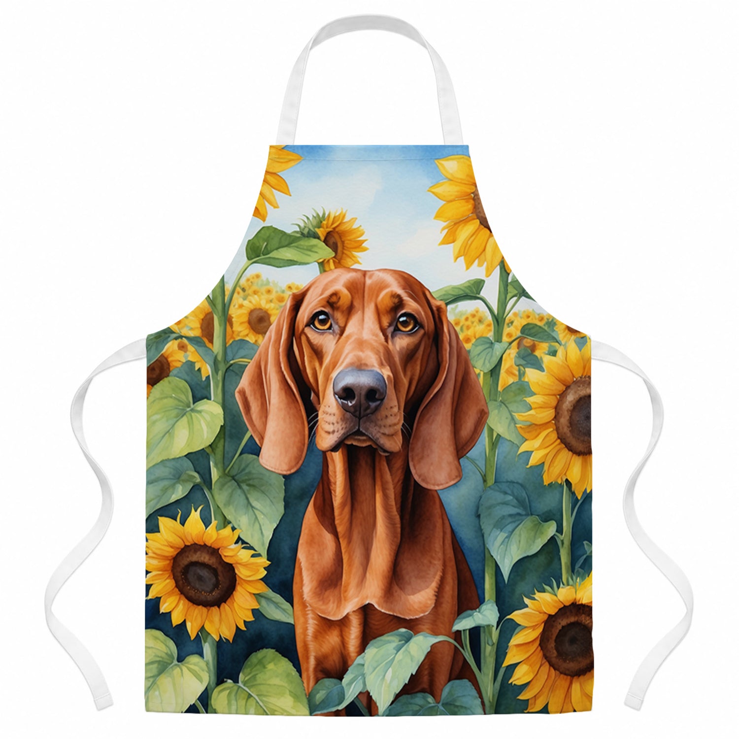Redbone Coonhound in Sunflowers Apron Cooking Kitchen Server Baking Crafts Gardening for Adult Women Men, Unisex, Large, Multicolor