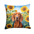 Redbone Coonhound in Sunflowers Decorative Throw Pillow 14x14 Indoor Outdoor Accent Cushion, Fabric Cover with Insert for Sofa, Bed, Porch & Living Room
