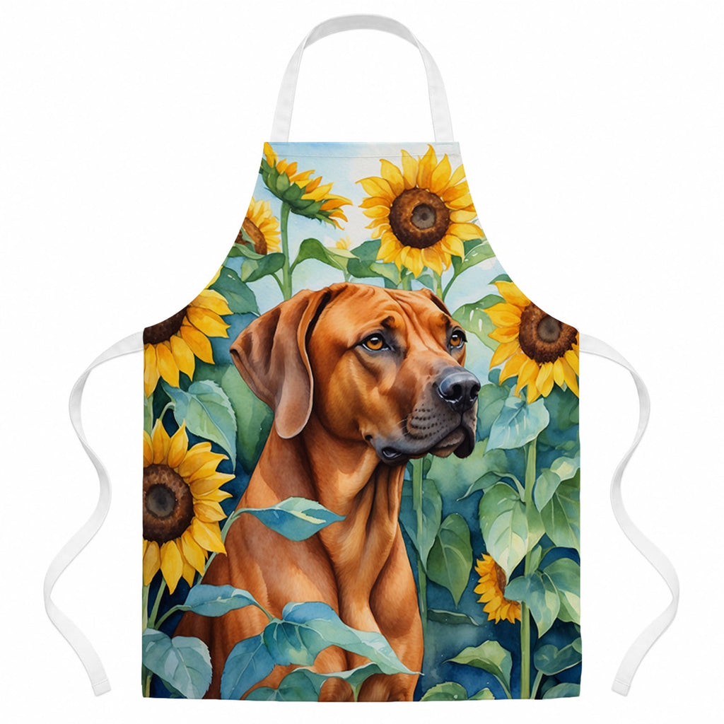 Rhodesian Ridgeback in Sunflowers Apron Cooking Kitchen Server Baking Crafts Gardening for Adult Women Men, Unisex, Large, Multicolor
