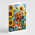 Rhodesian Ridgeback in Sunflowers Greeting Cards Pack of 8 Blank Cards with Envelopes Whimsical A7 Size 5x7