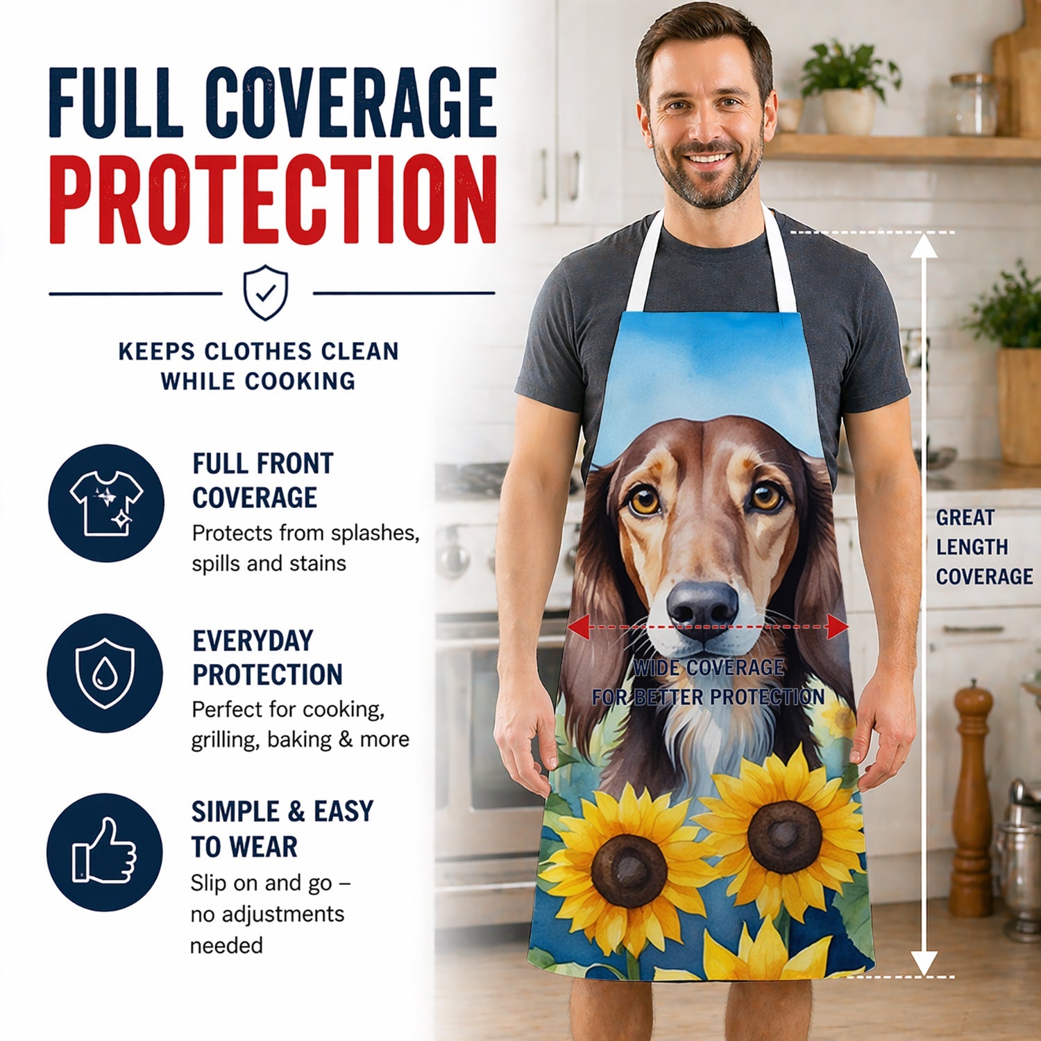 Saluki in Sunflowers Apron Cooking Kitchen Server Baking Crafts Gardening for Adult Women Men, Unisex, Large, Multicolor
