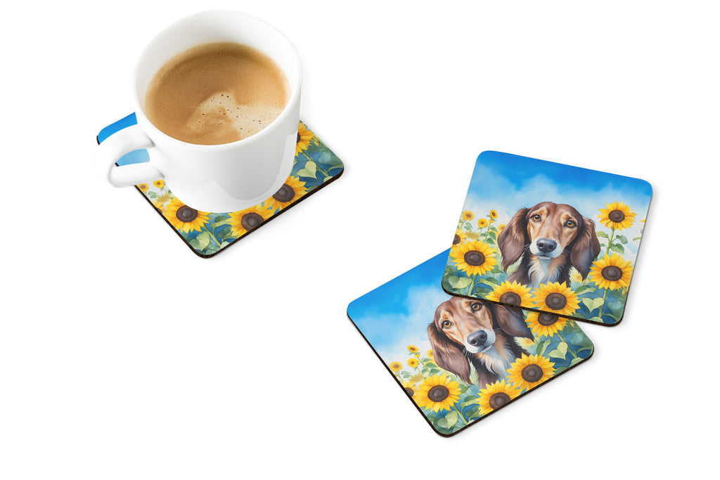 Saluki in Sunflowers Foam Coasters Set of 4 Cup Coasters for Indoor Outdoor, Tabletop Protection, Anti Slip, Mouse pad Material