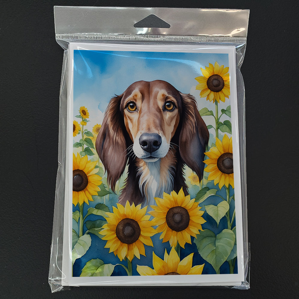 Saluki in Sunflowers Greeting Cards Pack of 8 Blank Cards with Envelopes Whimsical A7 Size 5x7
