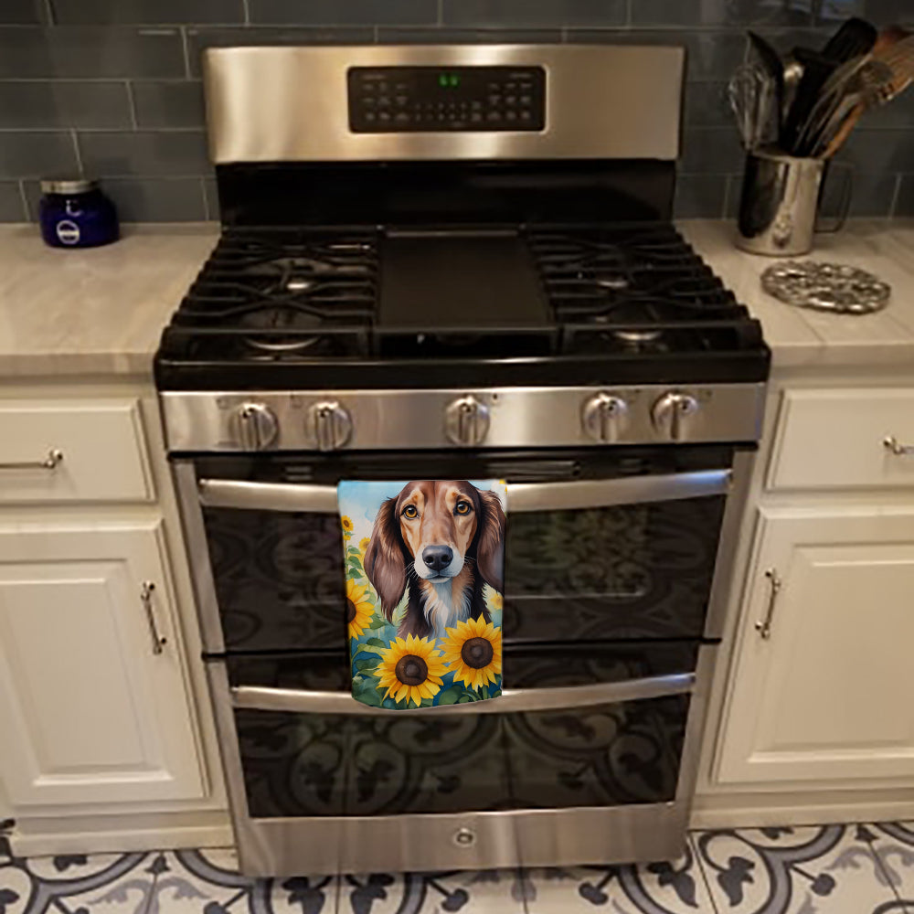 Saluki in Sunflowers Kitchen Towel Velour Plush Front and Cotton Loop Back Machine Washable