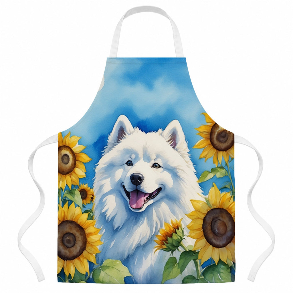 Samoyed in Sunflowers Apron Cooking Kitchen Server Baking Crafts Gardening for Adult Women Men, Unisex, Large, Multicolor