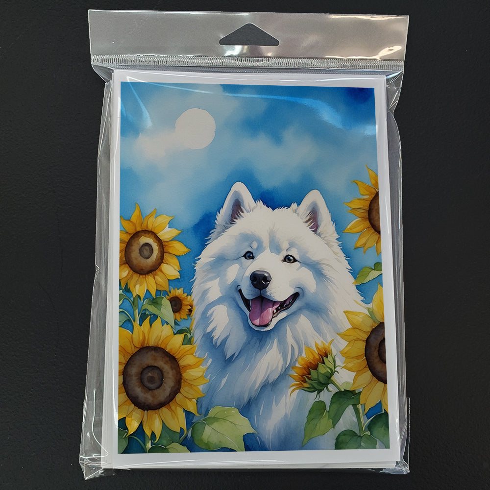 Samoyed in Sunflowers Greeting Cards Pack of 8 Blank Cards with Envelopes Whimsical A7 Size 5x7