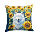 Samoyed in Sunflowers Decorative Throw Pillow 14x14 Indoor Outdoor Accent Cushion, Fabric Cover with Insert for Sofa, Bed, Porch & Living Room