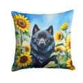 Schipperke in Sunflowers Decorative Throw Pillow 18x18 Indoor Outdoor Accent Cushion, Fabric Cover with Insert for Sofa, Bed, Porch & Living Room