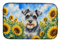Schnauzer in Sunflowers Dish Drying Mat Absorbent Dish Drying Mat Pad for Kitchen Counter Dish Drainer Mat for Countertop, 14 x 21", Multicolor
