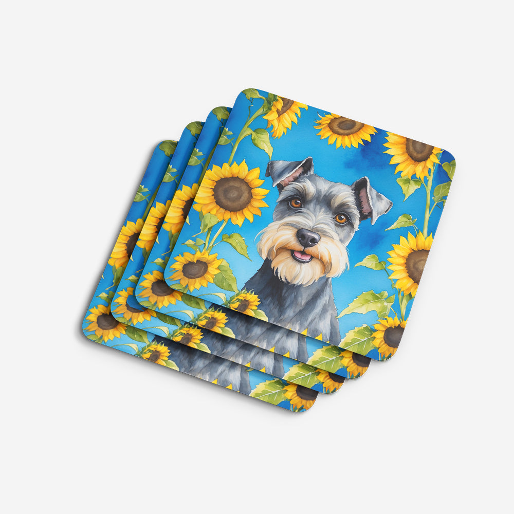 Schnauzer in Sunflowers Foam Coasters Set of 4 Cup Coasters for Indoor Outdoor, Tabletop Protection, Anti Slip, Mouse pad Material