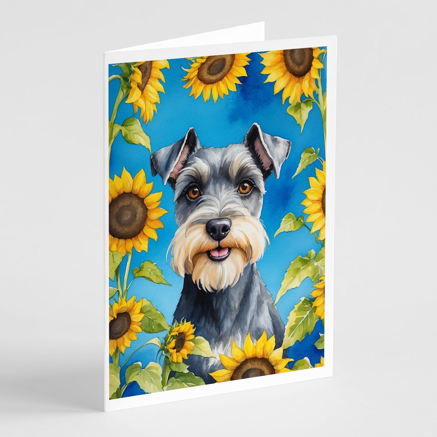Schnauzer in Sunflowers Greeting Cards Pack of 8 Blank Cards with Envelopes Whimsical A7 Size 5x7