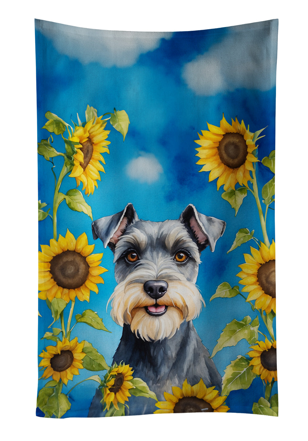 Schnauzer in Sunflowers Kitchen Towel Velour Plush Front and Cotton Loop Back Machine Washable
