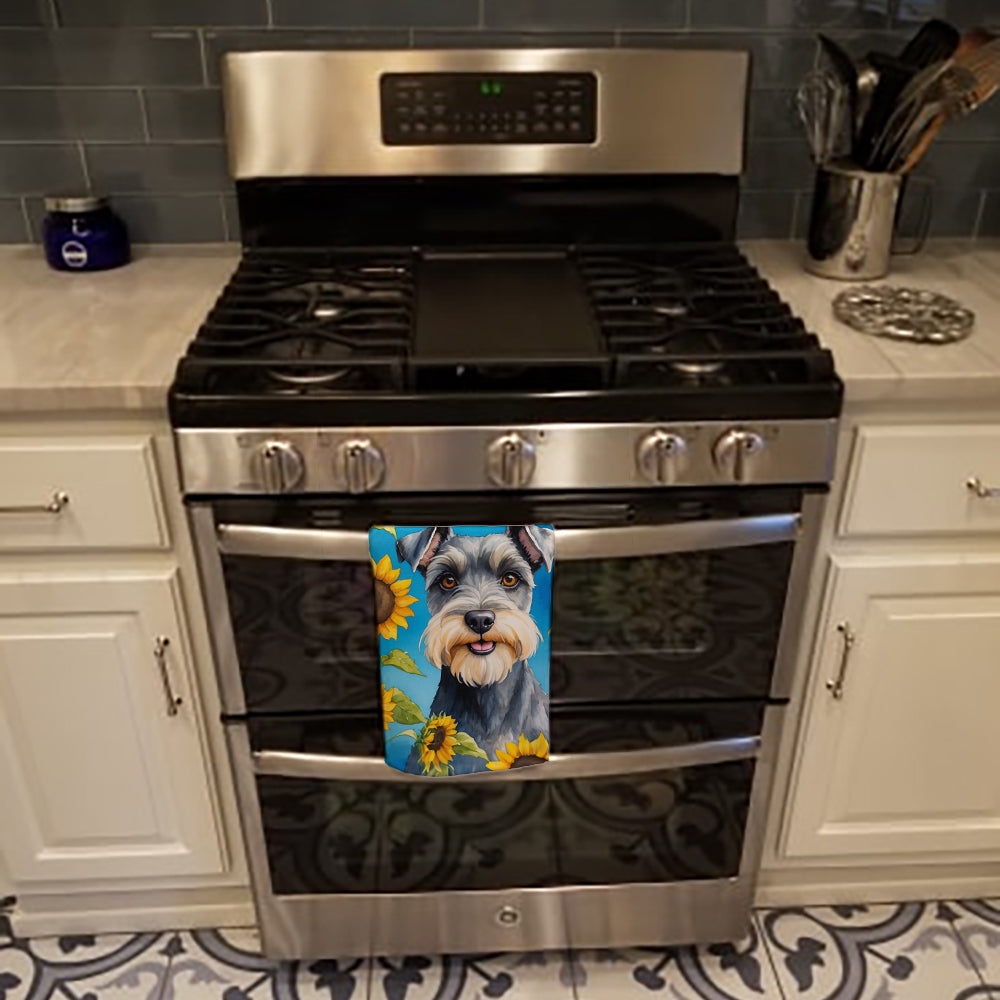 Schnauzer in Sunflowers Kitchen Towel Velour Plush Front and Cotton Loop Back Machine Washable