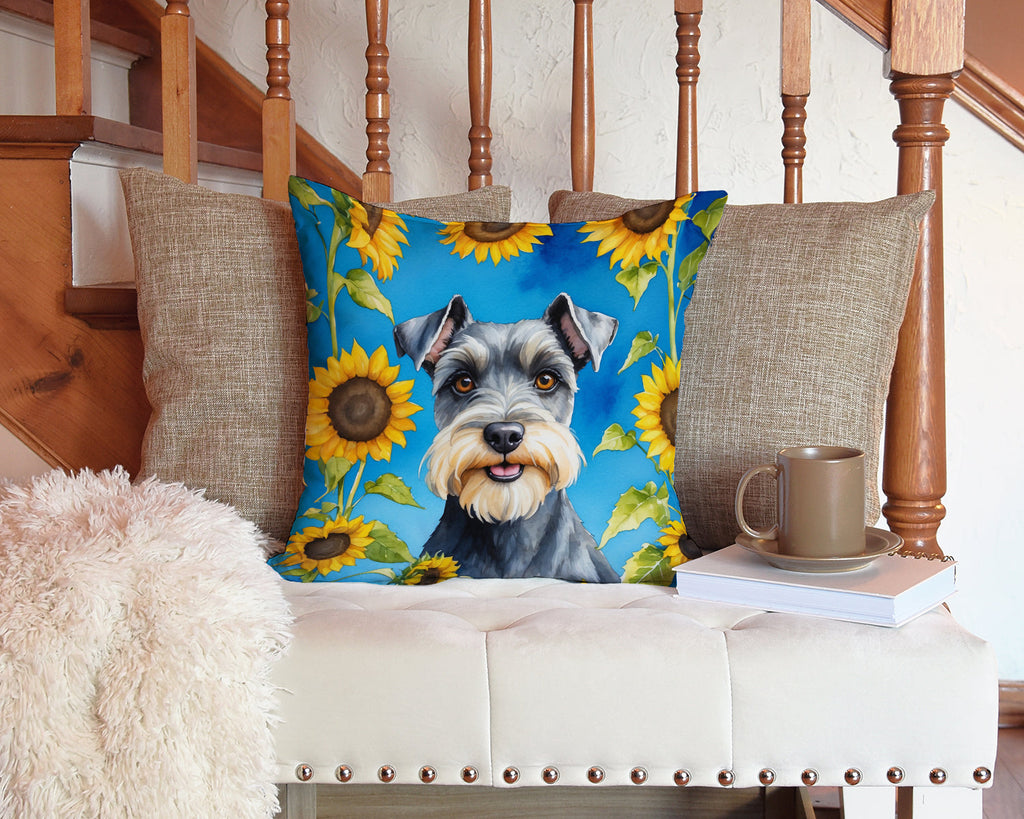 Schnauzer in Sunflowers Decorative Throw Pillow 14x14 Indoor Outdoor Accent Cushion, Fabric Cover with Insert for Sofa, Bed, Porch & Living Room